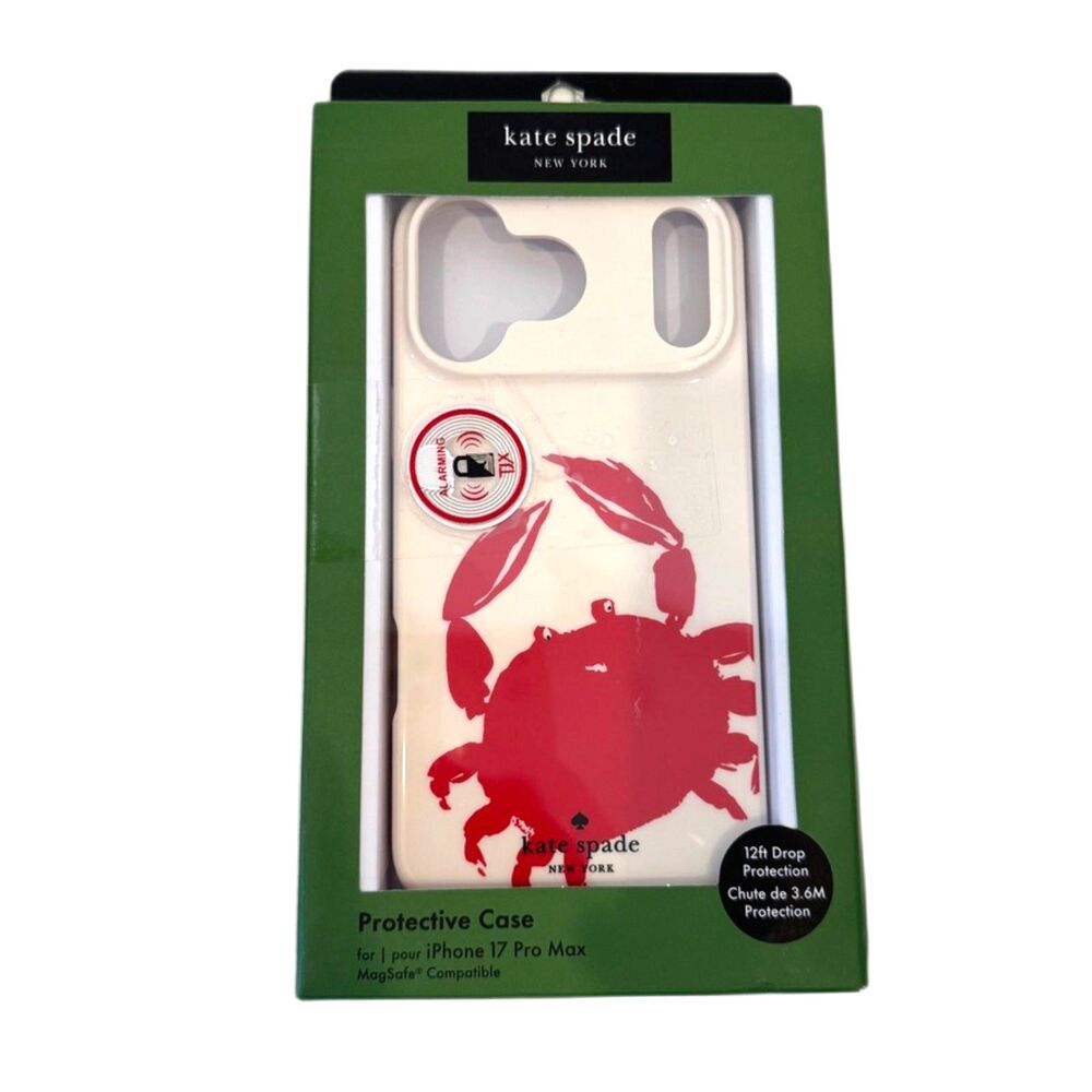 Kate Spade iPhone 17 Pro Max Protective Striped Case MagSafe White Red Crab NIB